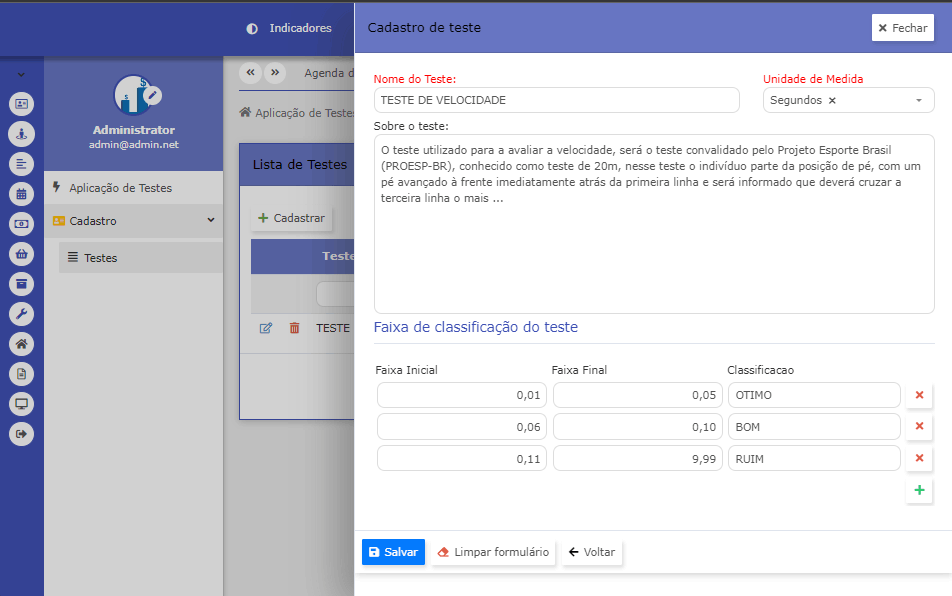 Aplicação de Testes